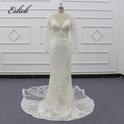 Eslieb Illusion mermaid lace wedding dresses 2020 long sleeves vestido de Noiva sj155