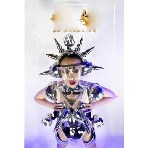 LED costume Future technology armor Nightclub womens GOGO space silver metal costume dance team outer space