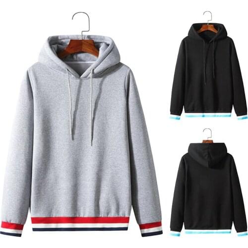 Cotton US Size 2021 Autumn New Mens Basic Color Rib Stitching Casual Long Sleeve Hoodies Sweater