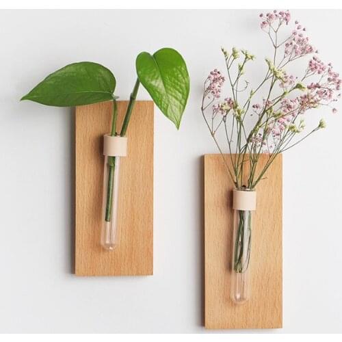 Solid Wood Wall Vase Hanging Flower Water Container Free of Perforated Wooden flower Wall Decoration Pendant Home Decor