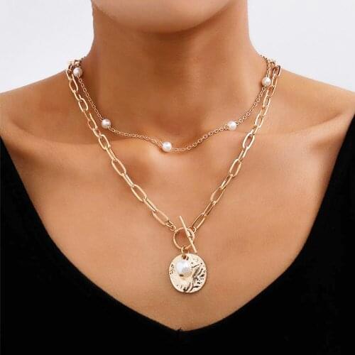 2021 Vintage Multi-layer Coin Chain Choker Necklace For Women Female Gold Color Fashion Portrait Chunky Chain Necklaces Jewelry