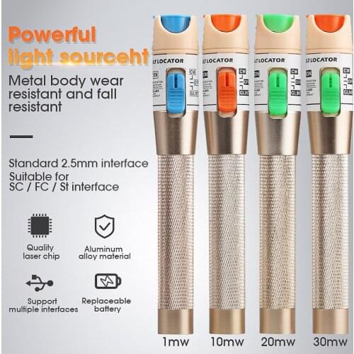 High quality 30km / 20km/10km/5km visual fault locator red light source fiber optic tester pen compliant with ST FC SC connector