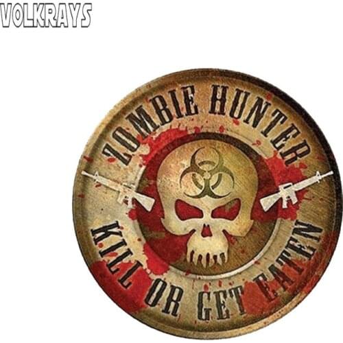 Volkrays Personality Car Sticker Zombie Hunter Kill or Be Eaten Skull Guns Accessories SunscreenPVC Decal for Vw Gt,13cm*13cm