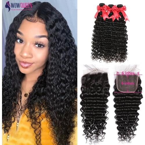 Deep Wave Bundles With Closure 6x6 Closure With 30 Inch Bundles wowQueen Brazilian Hair Remy Human Hair 5x5 Closure With Bundles