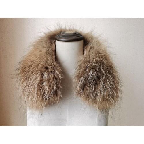 Real Raccoon Fur Collar Scarf For Jacket Down Coat natural brown High Quality
