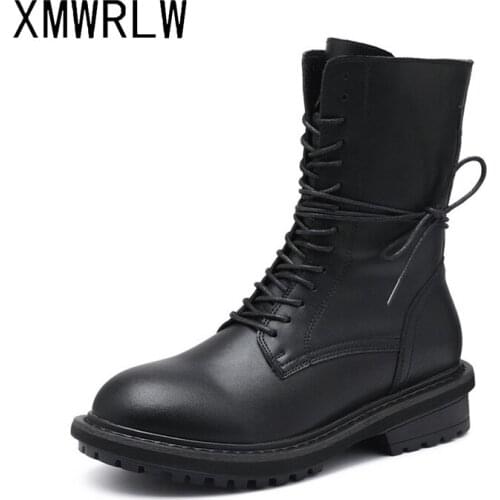 XMWRLW Genuine Leather Autumn Boots For Women Fashion Lace up Ladies Ankle Boots 2020 Autumn Rubber Sole Women Shoes Ankle Boot