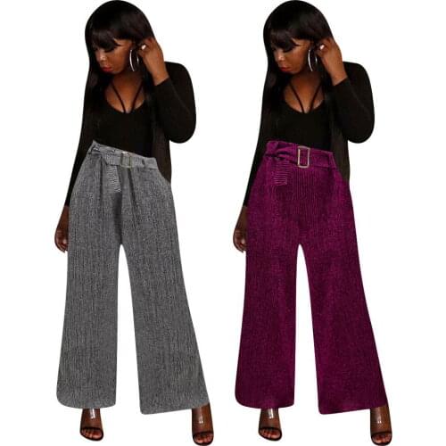 New European and Beautiful Womens Pants, Casual Wide-Leg Pants, Ice Silk Small Bright Silk Lace-Up Wide-Leg Pants