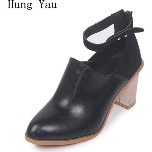 Women Shoes Casual Pump High Heels 8 CM Platform Woman Walking 2018 Autumn Fashion Zipper Comfortable Plus Size 35-43