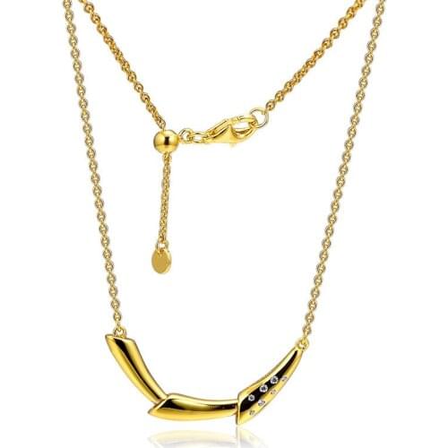 Flower Stem Design Pendant Necklaces for Women Clear CZ Crystal Golden Shine Statement Necklaces Original 925 Sterling Silver