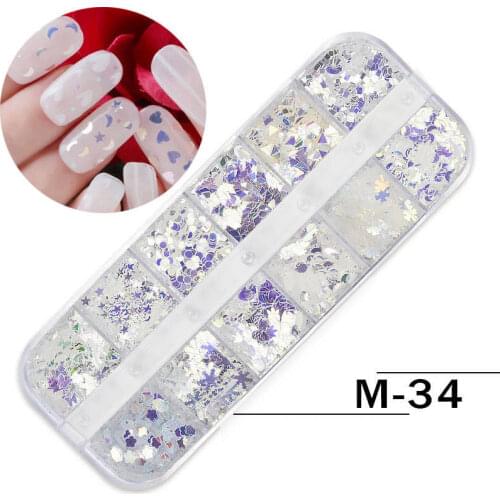Holographic Nail Glitter Flakes Sequin 12pcs in 1 Rose Gold Silver DIY Butterfly Dipping Powder for Acrylic Nails Tools