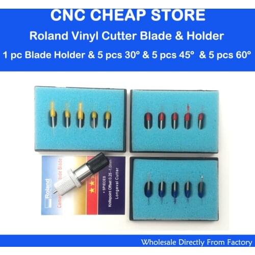 1pc Roland Cutting Plotter Blade Holder + 5 pcs 45 + 5 pcs 60 +5pcs 30 Degree Roland Liyu Signcut Vinyl Cutter Blades