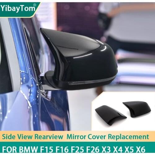 2pcs M Style Glossy Black Horn Shape Rearview Side Mirror Cover Caps Replacement For BMW F15 X5 F16 X6 F25 X3 F26 X4 2014-2018