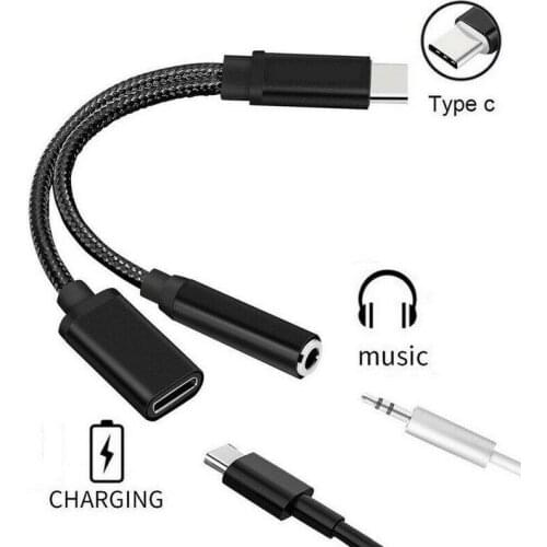 2 In 1 Adapter Cable TYPE-C To 3.5mm Adapter USB-C Type C To 3.5mm Splitter Headphone Jack Cable For Iphone Xiaomi Huawei