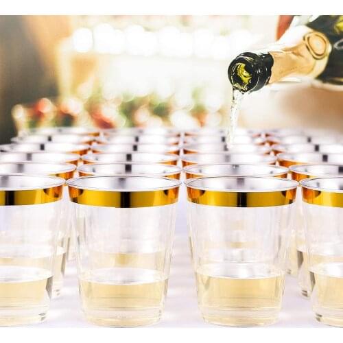 25pcs/lot Golden cup hot stamping wedding party plastic cup disposable gold plastic cup for birthday prom party tableware decor