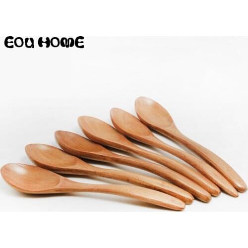 5Pce/set Natural Raw Wood Color Spoon Chinese Style Bamboo Wooden Kitchen Cooking Condiment Utensils Coffee Spoon Soup Teaspoon