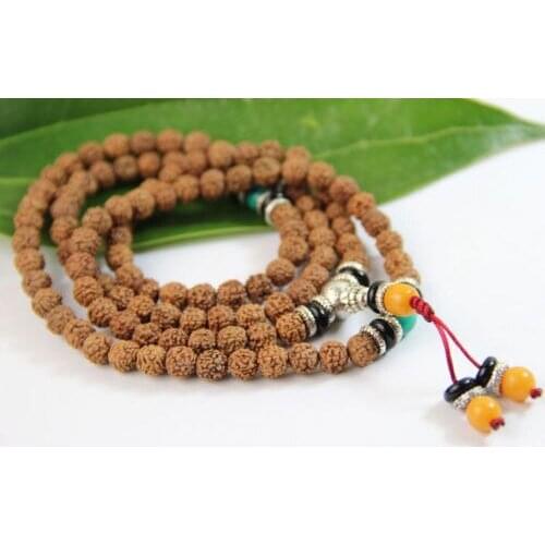 7mm Tibetan Buddhism 108 Vajra Bodhi Prayer Bead Mala Necklace