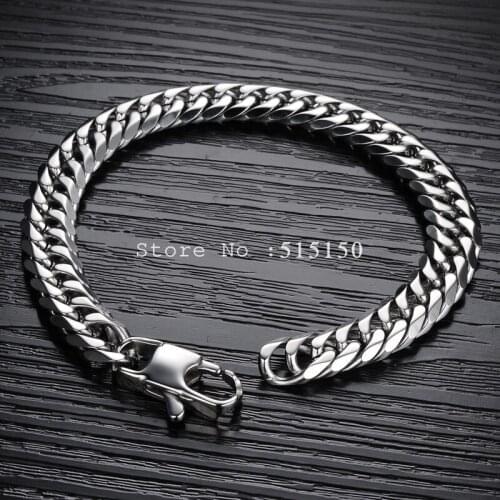 8.26" 9.5mm Width Huge 316L Stainless Steel Curb Cuban link Bracelet chain Mens Heavy Jewelry High Quality Wholesale