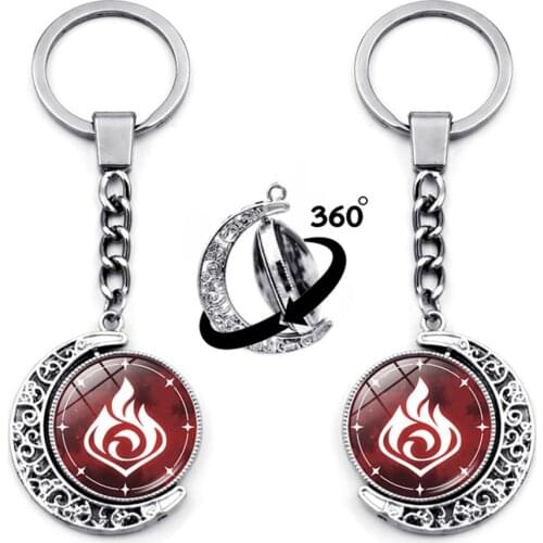 Anime Keychain 360 Degrees Rotated Moon Pendant Charms Game Eye of God Cute Key Chain for Girls Genshin Impact Cosplay Keychain