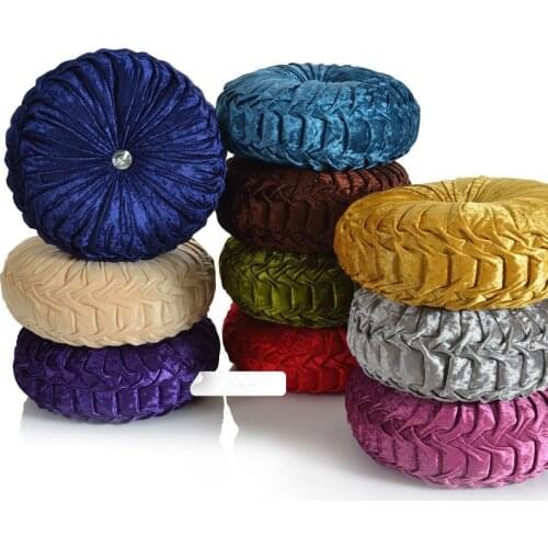 Velvet Filled Round Cushions Chair Pad Bolster Futon Decorative Throw Pillows for Sofa Soft Furnishings Home Decor Grey Red Blue