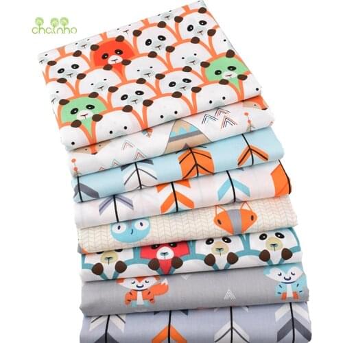 Chainho,8pcs/lot,Panda&Fox Cartoon Series,Print Twill Cotton Fabric,Patchwork Cloth,DIY Sewing&Quilting Material For Baby&Child