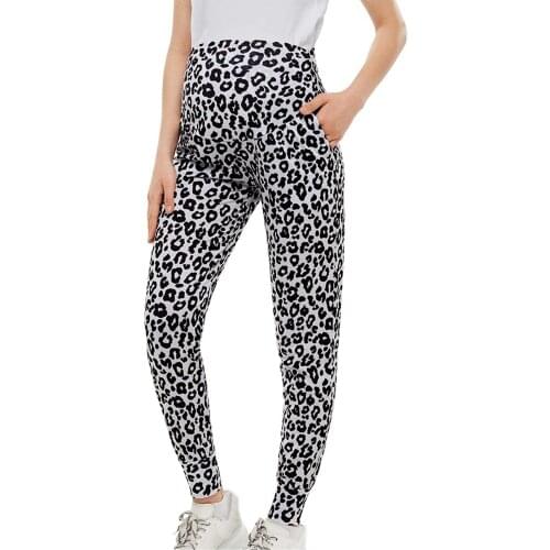 Stretchy Comfortable Maternity Womens Pants Leopard Print Casual Daily Elastic Waist Tightness Trousers Lounge Pants A40