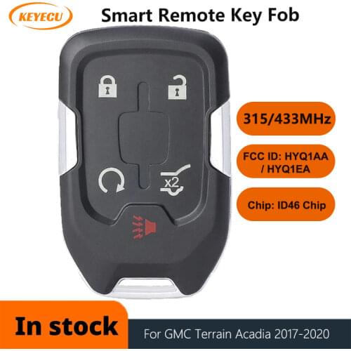KEYECU 315MHz / 433MHz ID46 Chip Smart Remote Car Key 5 Button Fob for GMC Terrain Acadia 2017-2019 2020 FCC ID: HYQ1EA , HYQ1AA