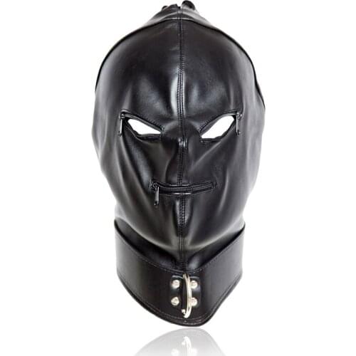 BDSM Restraint Fetish Leather Full Face Mask Couples Sex Toys for Women Adult Cosplay Costume Games