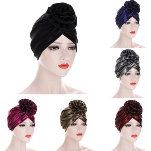 Muslim Hijab Hat Indian Cap 3D Flower Turban Women Beanie Chemo Cancer Cap Turban Headwear Bandana Wedding Party Hair Accessory