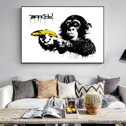 Wall Art Monkey With Banana Banksy Posters And Prints Funny Animal Paintings Pictures For Living Room Decoration Home Decor
