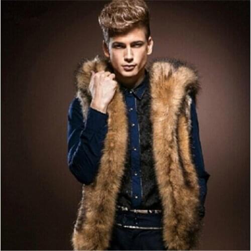 2018 New Fashion Winter Men Males Fur Vest Hoodie Hooded Thick Fur Warm Waistcoats Sleeveless Coat Outerwear Male Jackets Xnxee