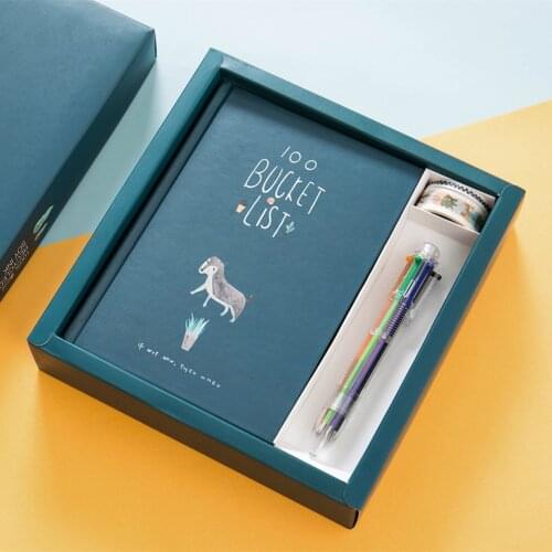 2019 New Cute Kawaii Notebook 100 Bucket To Do List Wish List Daily Planner School Office Supplies Stationary A5 Box Gift Set