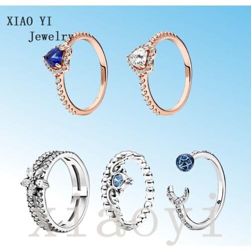 XIAOYI 2020 NEW S925 love flower crown blue moon opening fold ring gift wedding party wholesale high quality jewelry female