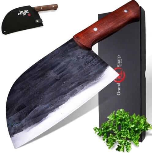 Hand forged Chef Knife BBQ Tools Kitchen Knives High carbon Steel Butcher Knife Chinese Cleaver Vegetables Cutting Gift Box NEW