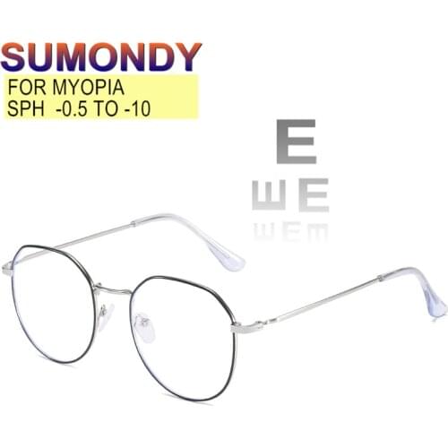 SUMONDY Myopia Glasses Prescription -0.5 to -10 Women Men Anti Blue Light Alloy Frame Short Sighted Spectacles Astigmatism UF139