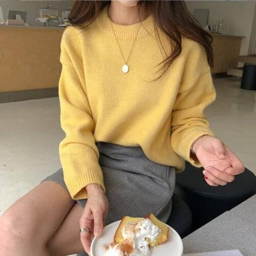 Solid WomenUlzzang Vintage College Loose Sweater Female Korean Style Harajuku Clothing For Women Autumn High Street Sweaters