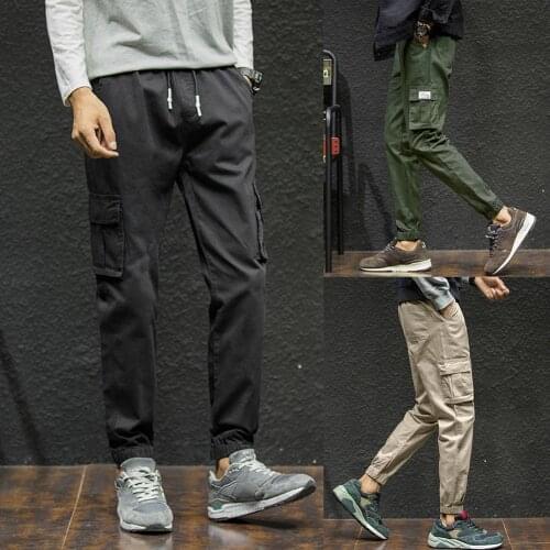 Autumn Jogger Men Cargo Pants Outdoor Military Pants Casual Wear-resistant Large Size Ankle-tied Drawstring Cotton Pants Trouser