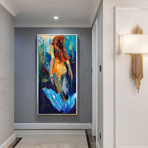 Wall Art Mermaid Oil Painting Home Decor Canvas Pictures For Living Room Expressism Decoration Pictures Prints Hallway No Framed