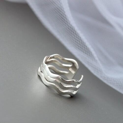 Authentic 925 Sterling Silver Tail Ring Handmade Creative Minimalist Wave Design Open Adjustable Rings Lady Trendy Jewelry Gift