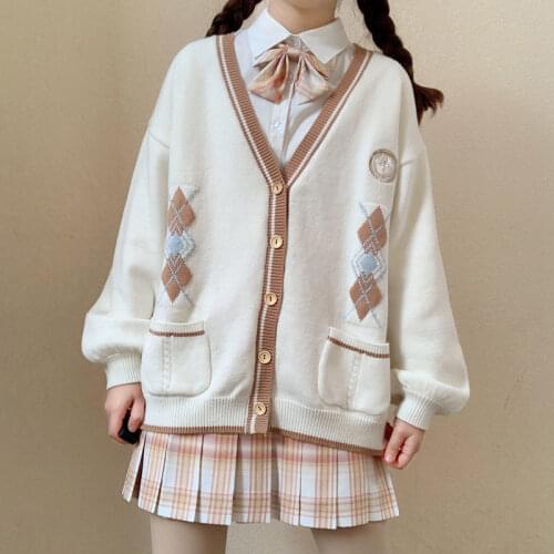 2021 early spring new Japanese college style jk uniform knitted sweater cardigan shirt pleated skirt suit student girl
