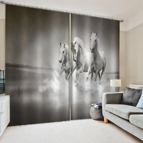 Luxury Blackout 3D Curtains For Living room Bedding room Office grey horse curtains Decoration curtains