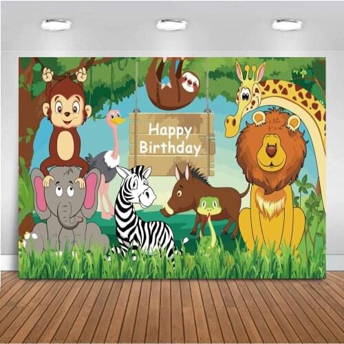 Cartoon Animal Wild Safari Jungle Theme Birthday Party Banner Background Decor Baby Shower Kid Poster Backdrop Photo Studio Prop