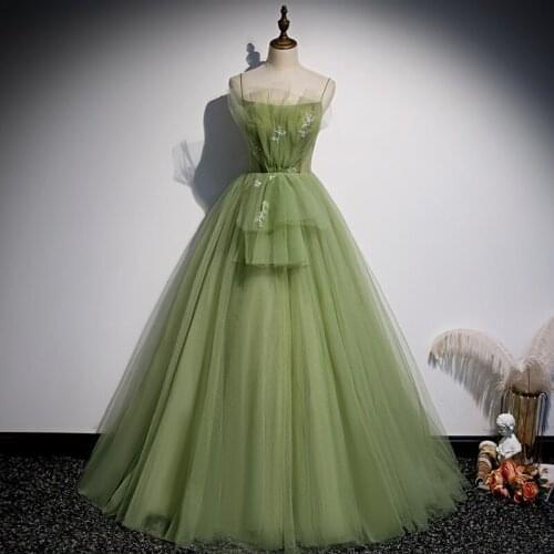 Light Green long sweat sleeveless lady girl women princess bridesmaid banquet party ball prom dress performance gown free ship