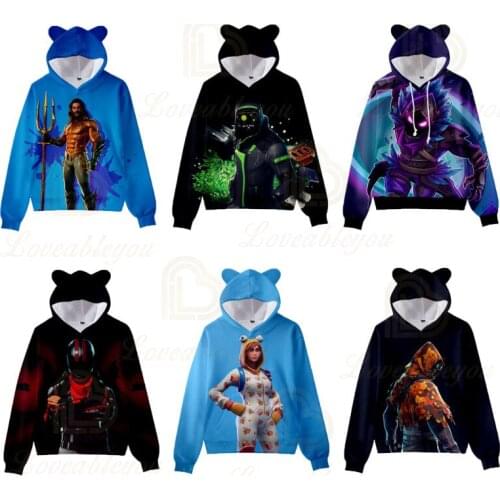 Fortnite Game Printed 3D Cat Ears Hoodie Sweatshirt Clothes Adult Child Streetwear Spring Autumn Sweatwear Top for Girls