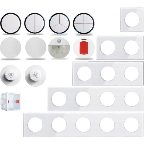 Wallpad L6 White Crysta Glass 1 2 3 4 Gang Wall Switch Motion Body Sensor Step Light DP 2P DIY Free Combination