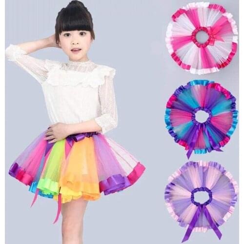 Tutu Skirt Girl Skirts Princess Mini Pettiskirt Dance Rainbow Tulle Skirts Girls Clothes Children Party Birthday Gift S M L