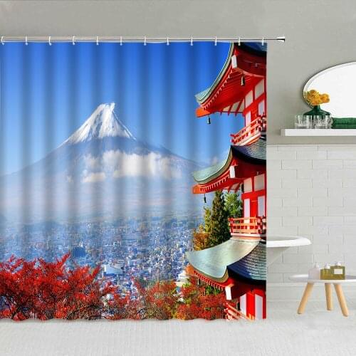 Mount Fuji Japan Cherry Blossom Shower Curtain Loft Scenery Fabric High Quality Bathroom Supplies With Hook Decor Cloth Curtains