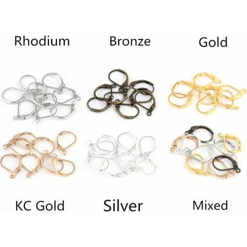 20pcs/lot 15*10mm Silver Gold French Lever Earring Hooks Wire Settings Base Hoops Earrings For DIY Jewelry Making Supplies