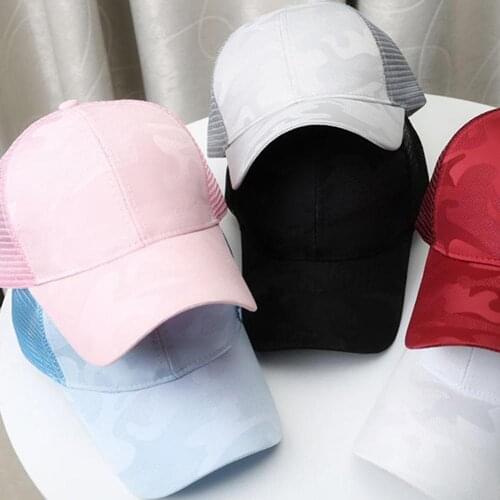 Baseball Hats For Women 2021 Summer Sun Prevent Solid Color Ponytail Baseball Caps Adjustable Anti UV Mesh Peaked Hat