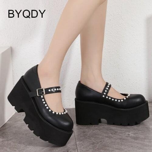 BYQDY New Large Size 42 Womens Shoes Casual Platform Single Shoes High Heels Fashion Pearl Mary Jane Top Quality Drop Shipping