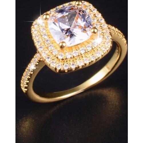 Brand Real Solid 925 Silver & 14K gold Plated Wedding Rings Jewelry for Women 3ct Simulated Diamond Engagement Ring Size 5-10